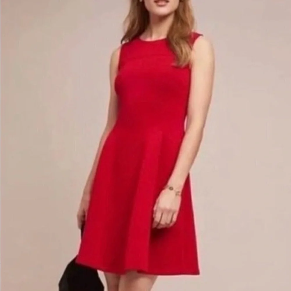 Anthropologie Maeve Vibrant Red Fit and Flair Dress - Picture 1 of 8